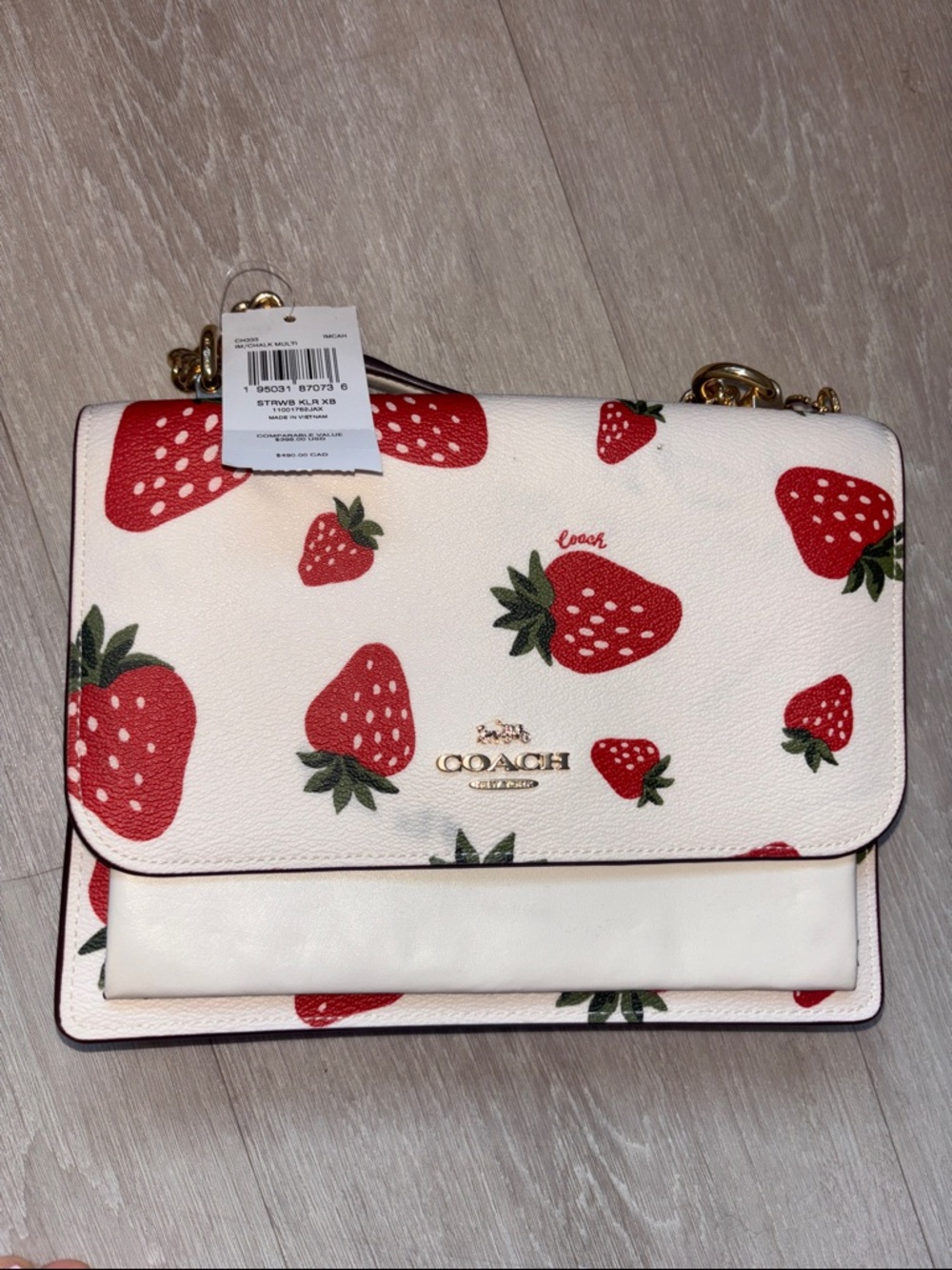 COACH White Leather Crossbody Bag with Red Strawberry Print